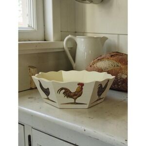 Farmhouse Rustic Roosters & Hens Wooden Ornate Bowl